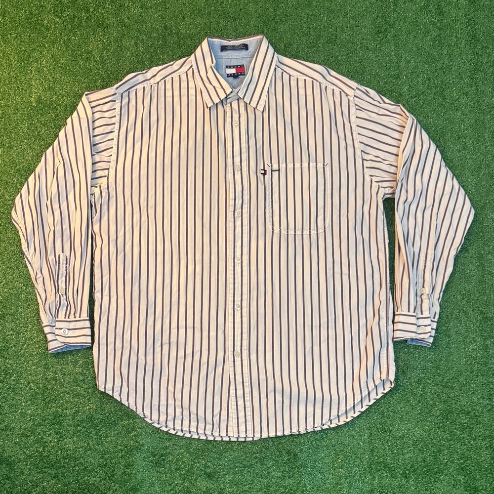 Vintage Tommy Hilfiger Black and White Casual Button Down Shirt
